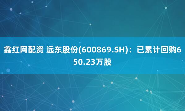 鑫红网配资 远东股份(600869.SH)：已累计回购650.23万股
